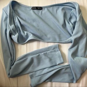 SHEIN Light Blue Ribbed Long Sleeve Top